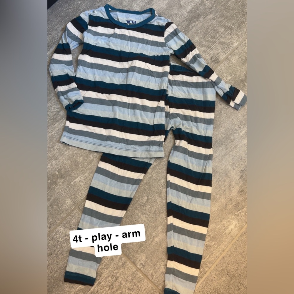 Kickee Pants Striped Pajama Set - Blue, Black, and White